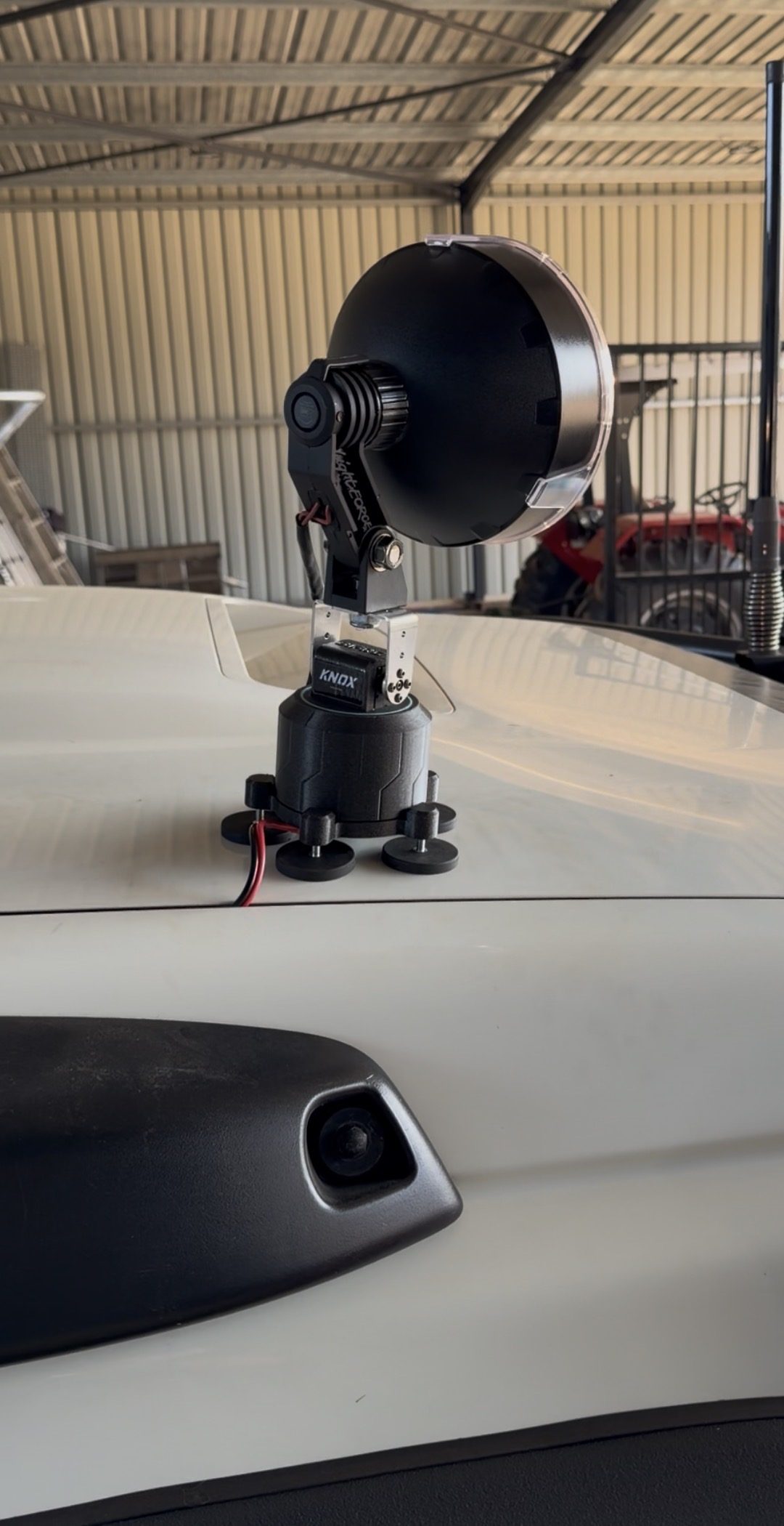 Knox spotlight gimbal in shed